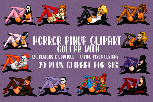 Horror pinup clipart collab digital downloads
