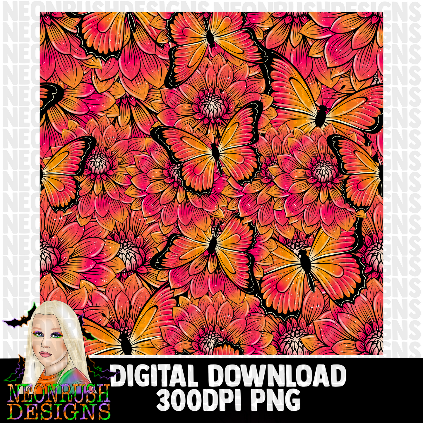 Butterfly floral seamless digital download