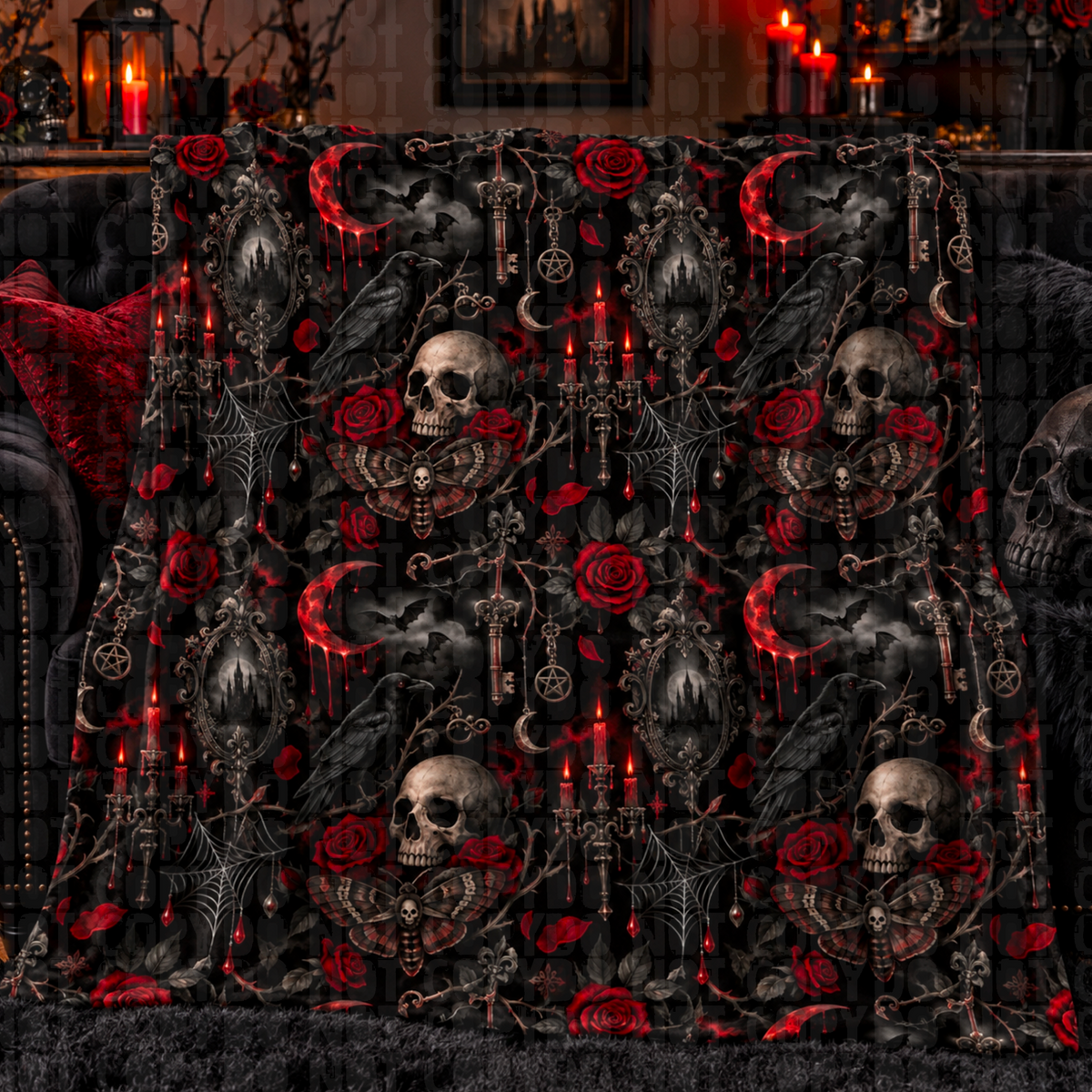 Red raven seamless digital download