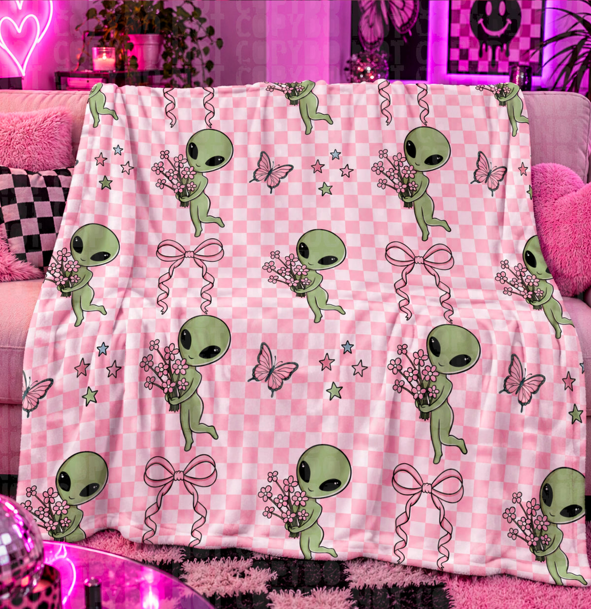 Y2k alien pink seamless digital download