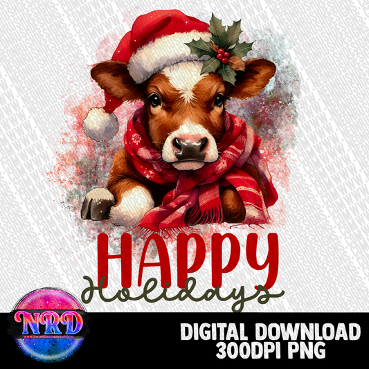 Happy holidays cow  png digital download