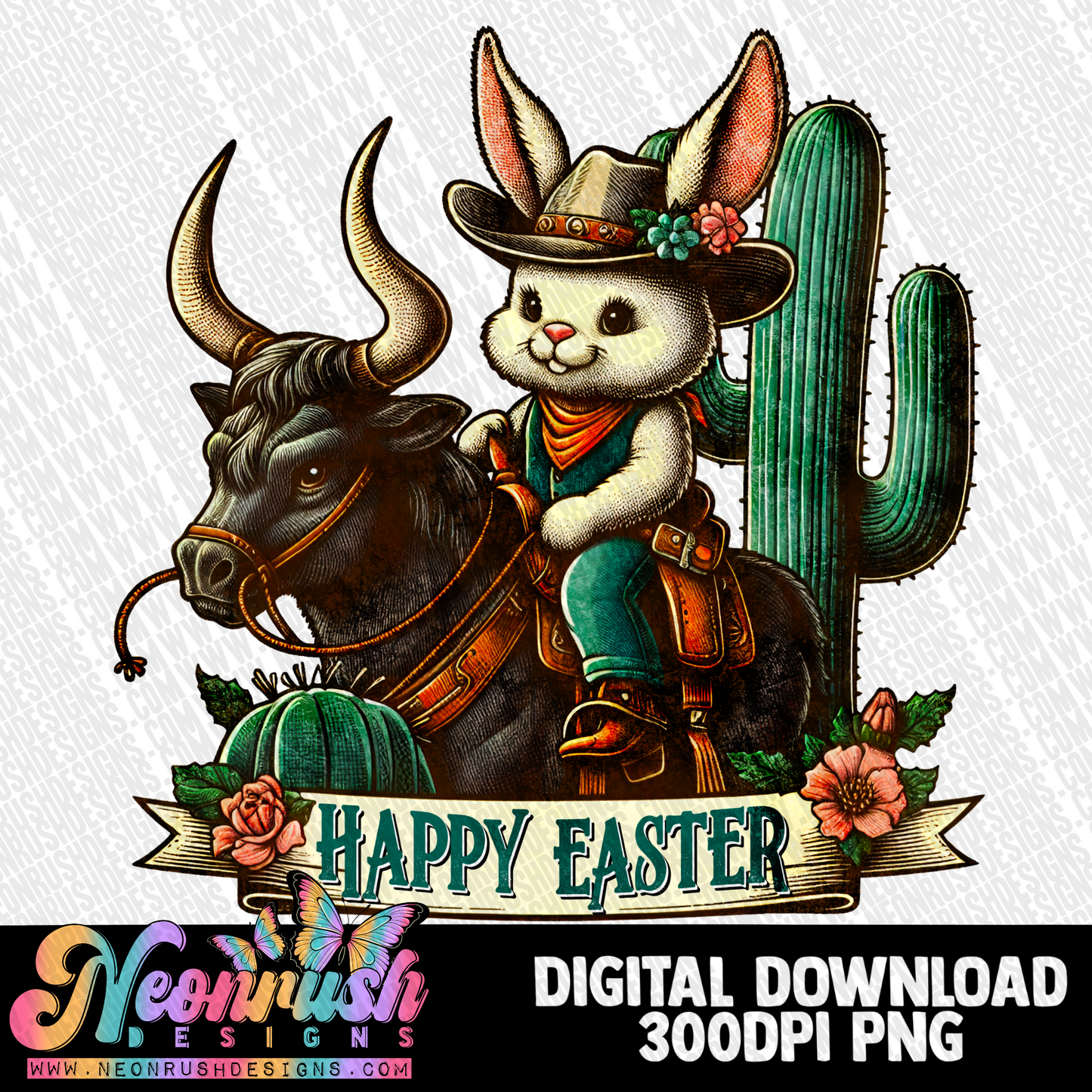 Western Easter bunny png digital download