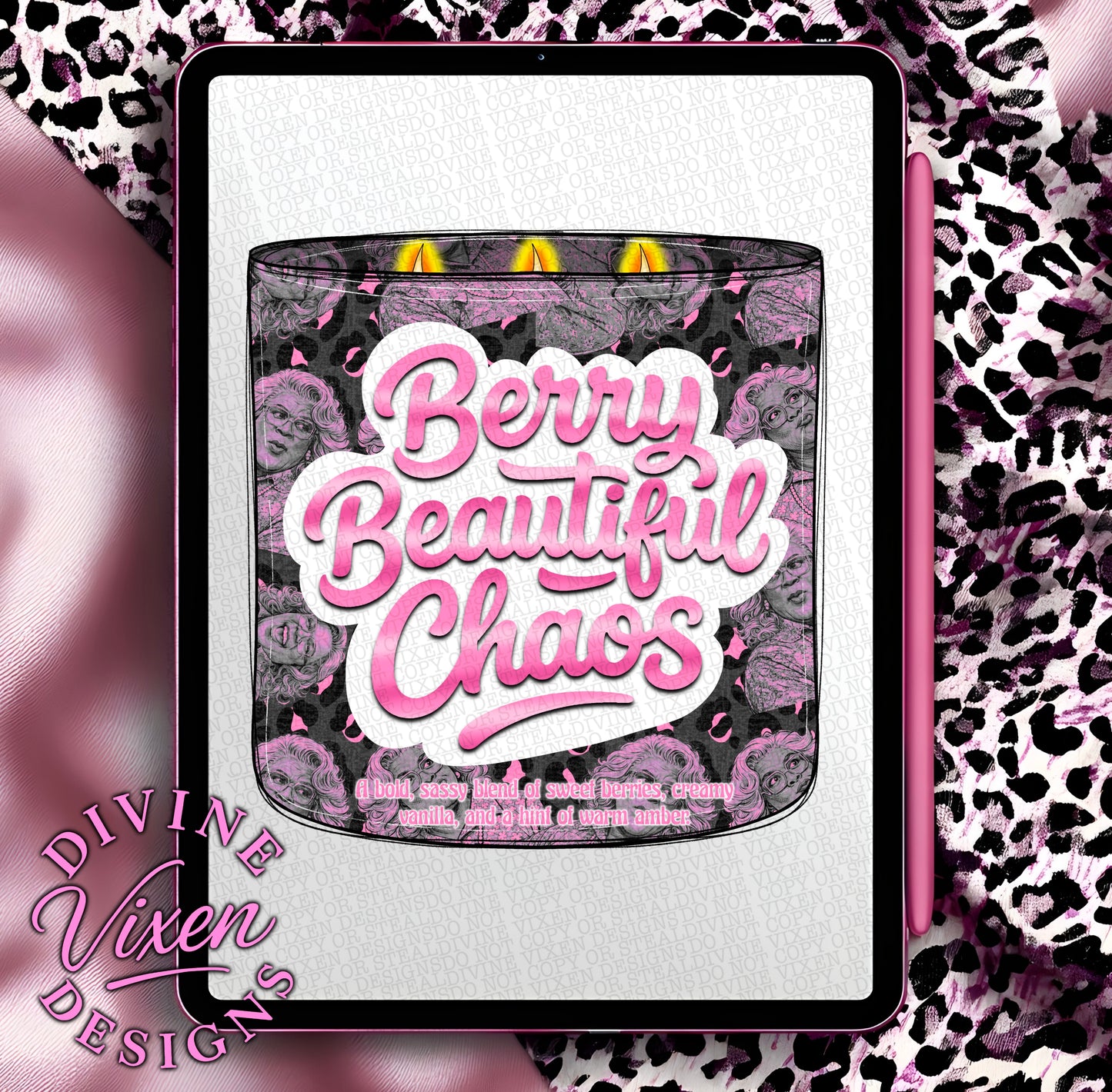 Berry Beautiful Chaos candle clipart png digital download
