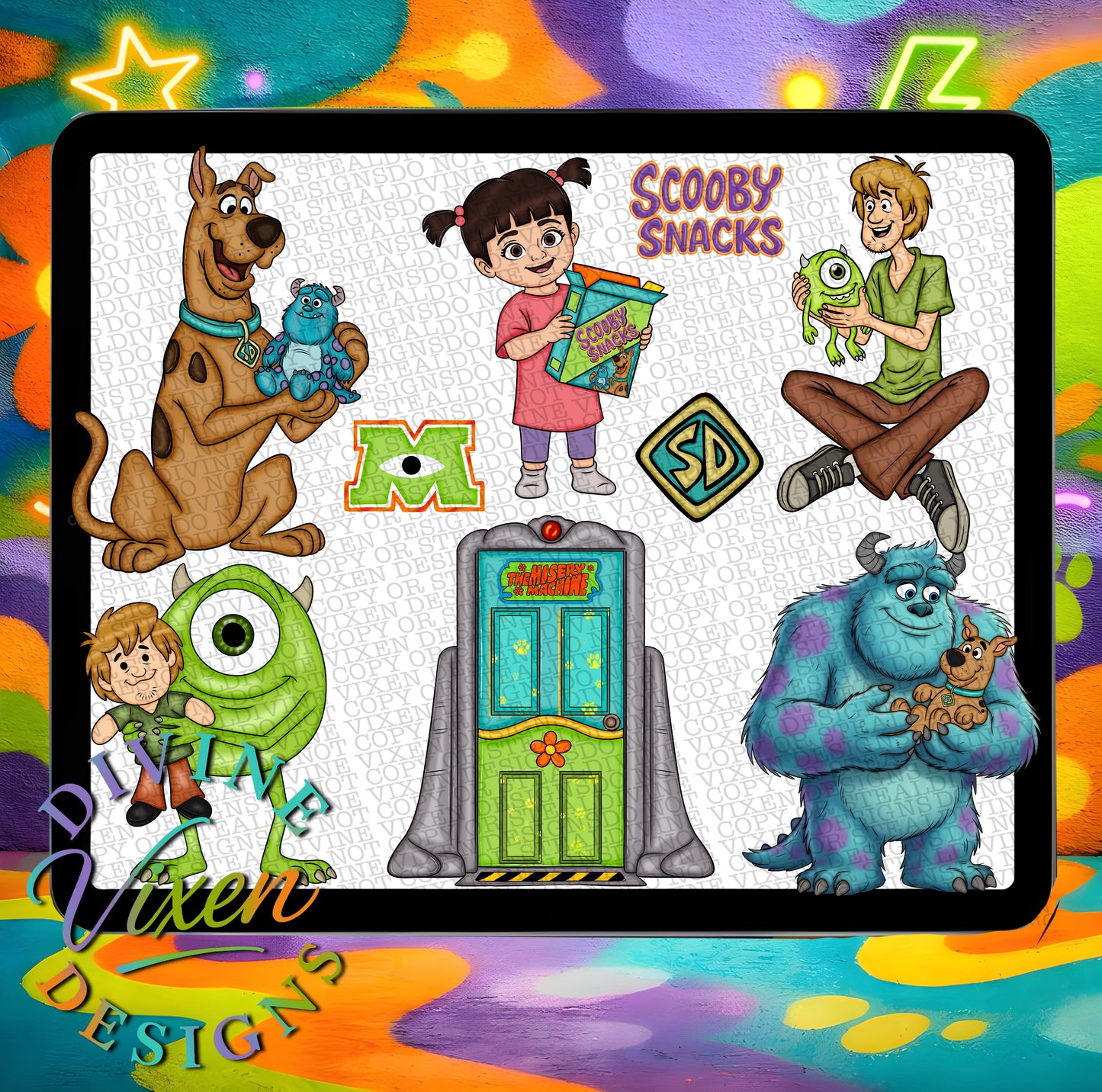 Cartoon mashup clipart plus seamless bundle png digital download