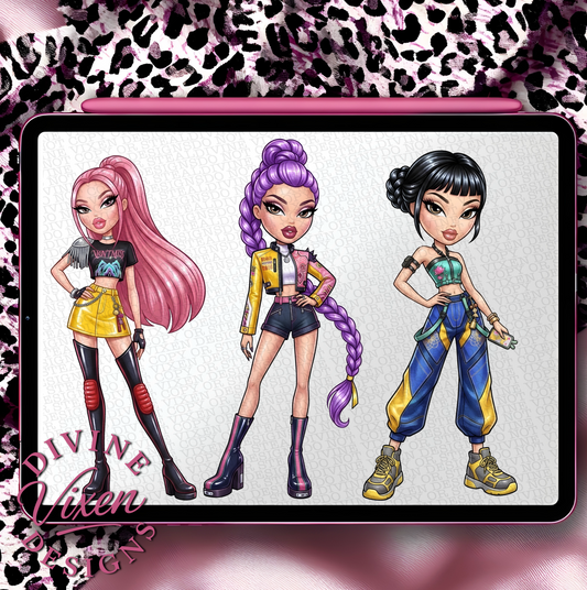 K p 0 p dolls 3pc clipart bundle png digital download