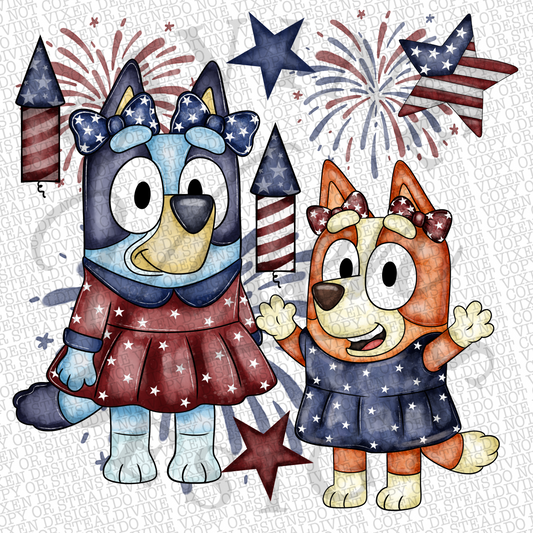 Blue 4th of July sister clipart bundle png digital download