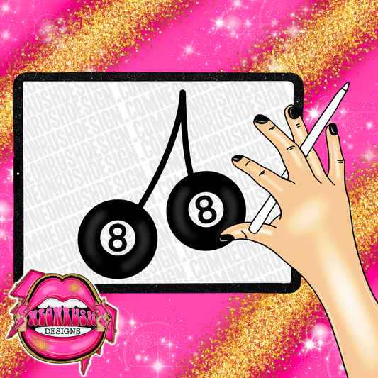 8 ball cherry hand drawn clipart png digital download