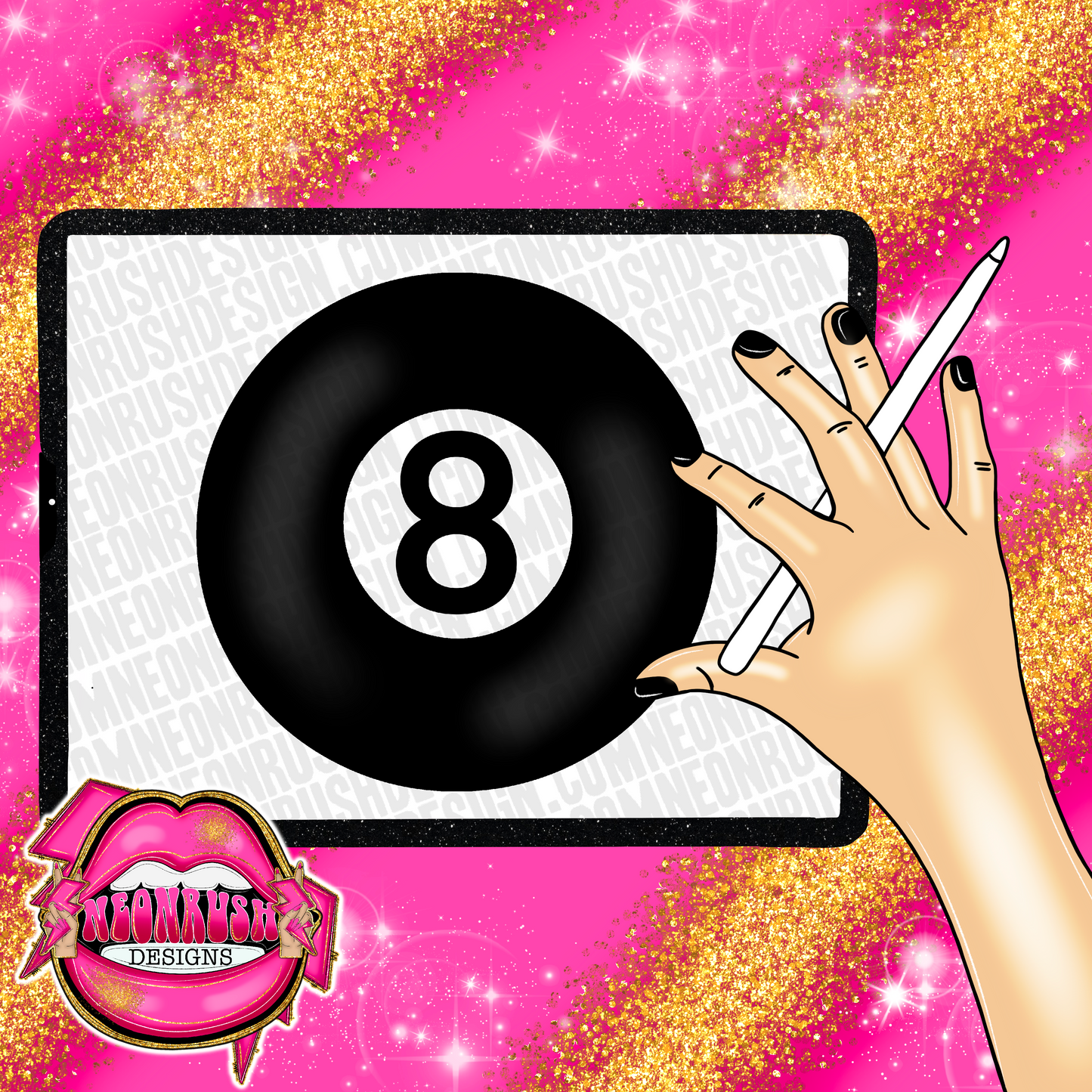 8 ball  hand drawn clipart png digital download