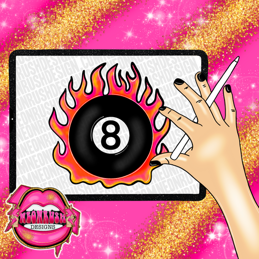 8 ball hand drawn clipart png digital download
