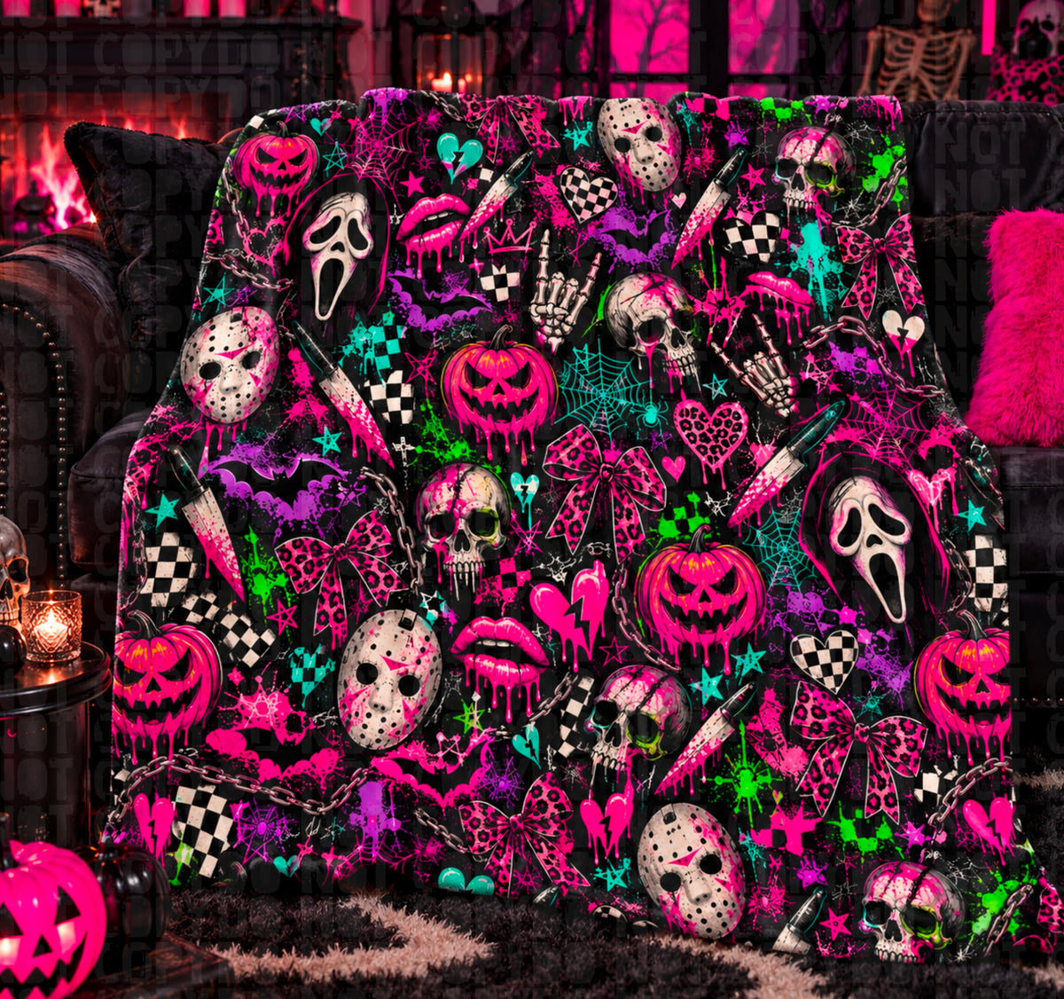 Pink grunge horror seamless digital download