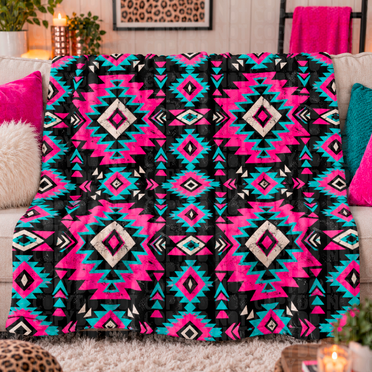 Pink & teal aztec seamless digital download