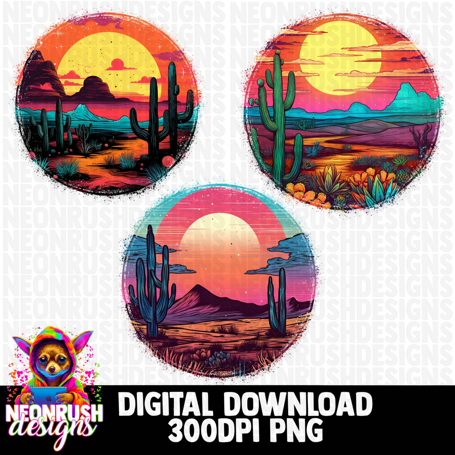 Colorful neon circle boho background 11 PNGs