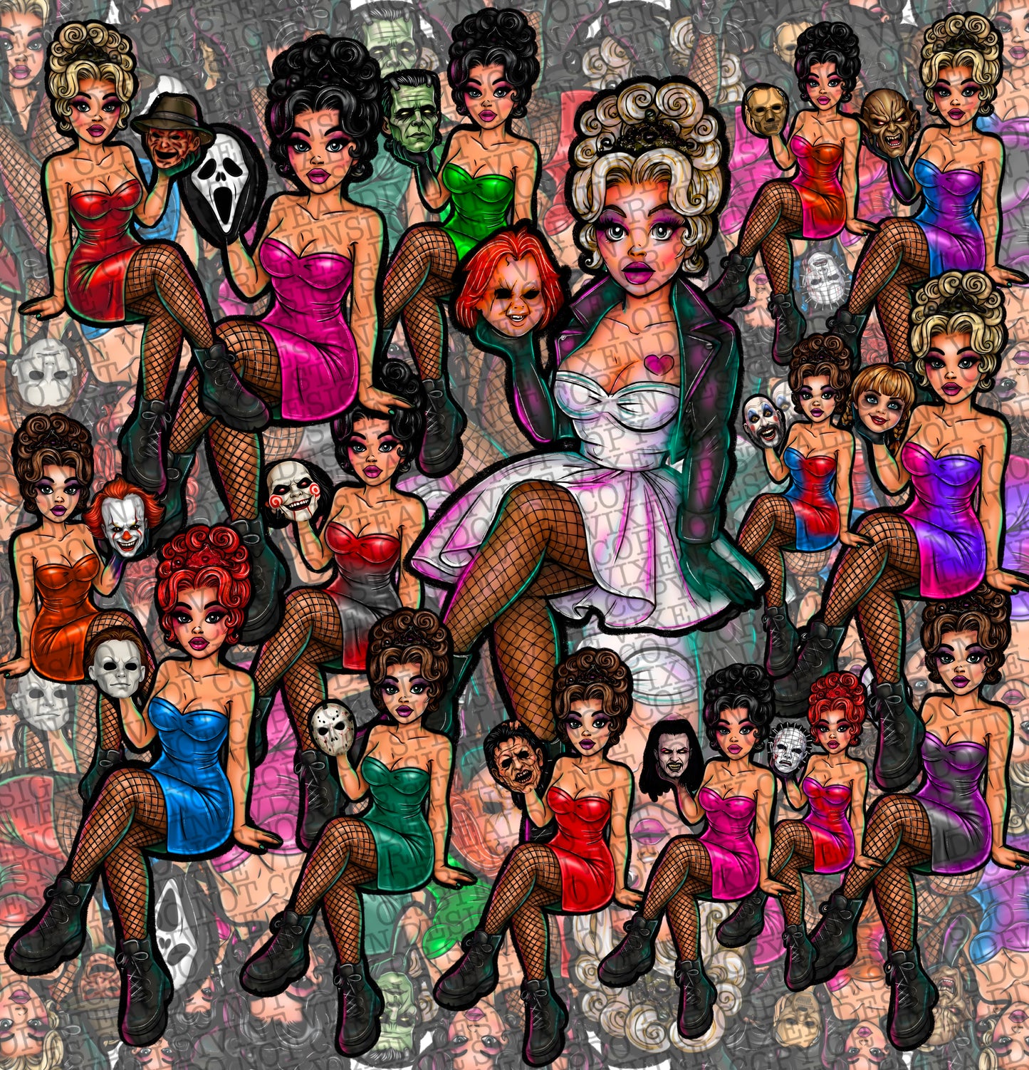 Horror pinup clipart bundle 16 pieces png digital download