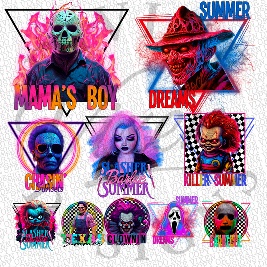 Neon horror summer bundle png digital download
