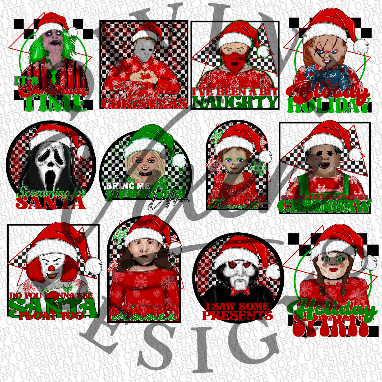 Retro horror Christmas bundle with matching pocket and sleeve files digital downloads