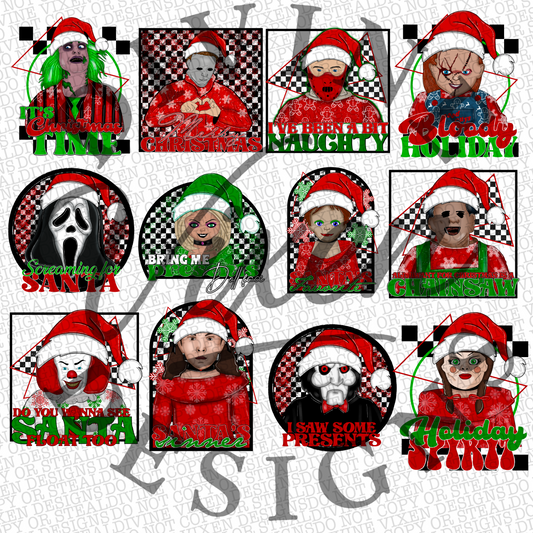 Retro horror Christmas bundle with matching pocket and sleeve files digital downloads