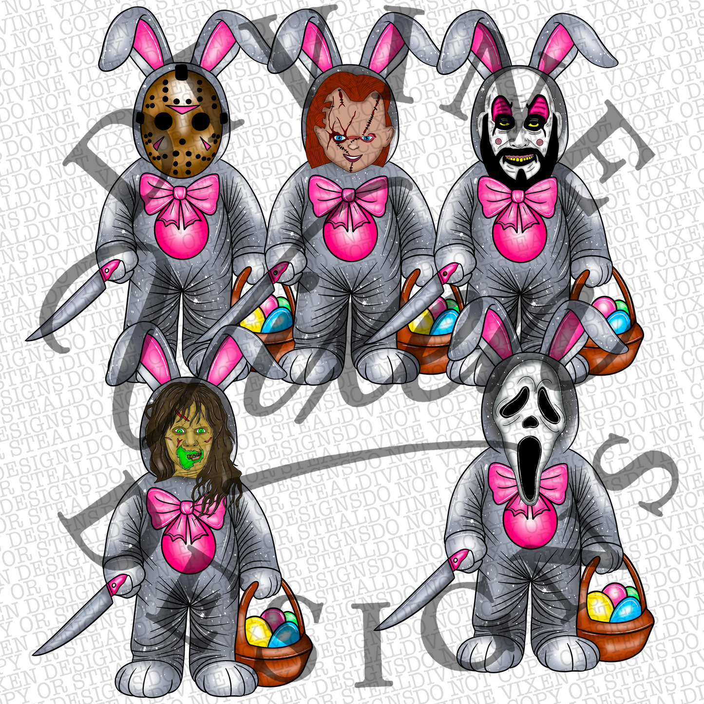 Horror Easter bunny’s clipart 40 png digital download