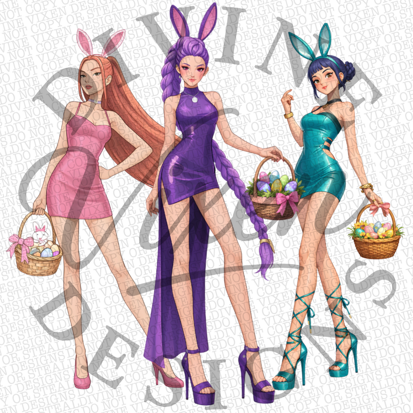 Easter pop girls 3 piece clipart bundle