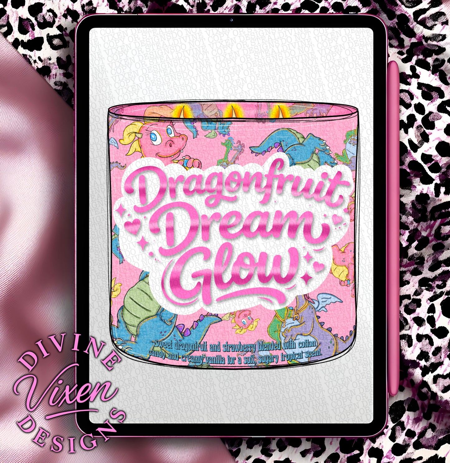 Dragon fruit dream glow candle clipart png digital download