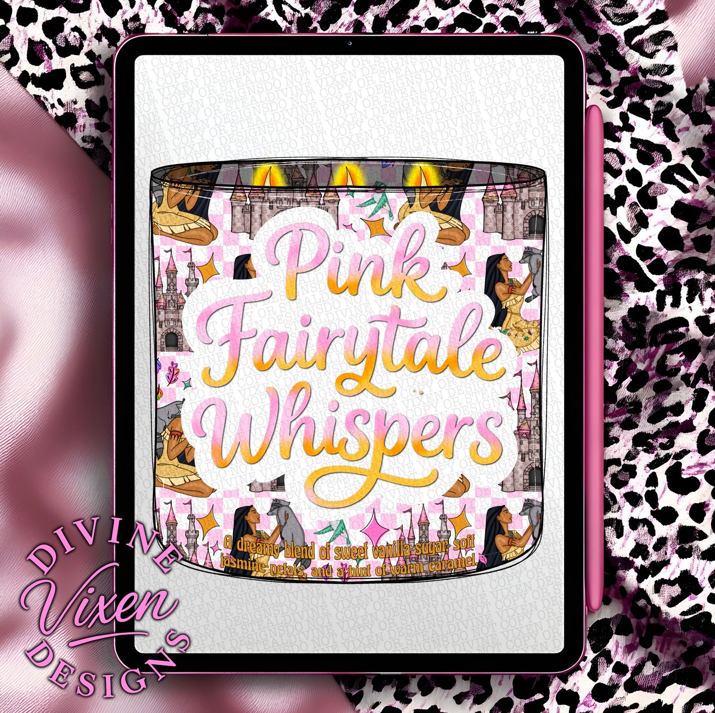Pink Fairytale Whispers candle clipart png digital download